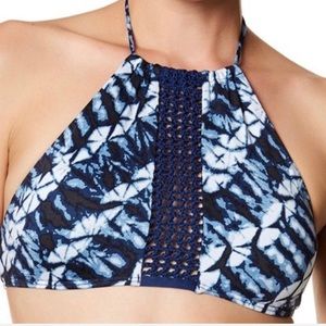 Dolce Vita High Neck Blue White Bikini Top